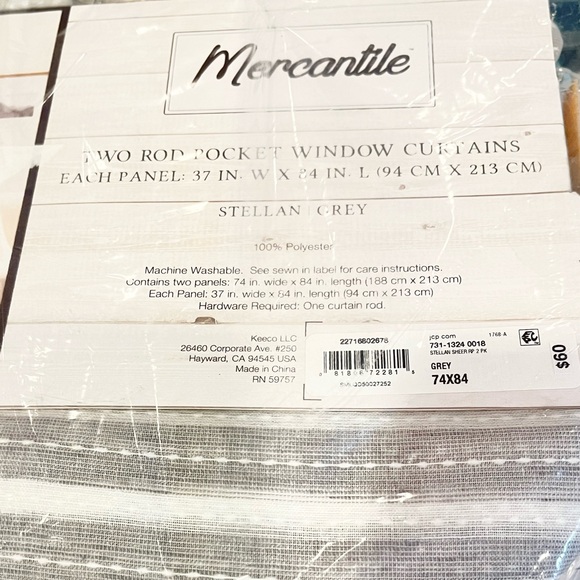 Mercantile Stellan Sheer Rod Pocket Set of 2 Curtain Panel-grey 4 sets - Picture 2 of 4